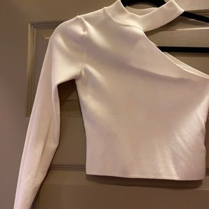 Carmar White One Shoulder Long Sleeve Crop Top